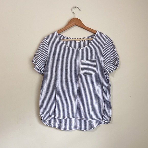 Christian Siriano Linen Blue and White Boxy Blouse - Picture 1 of 5